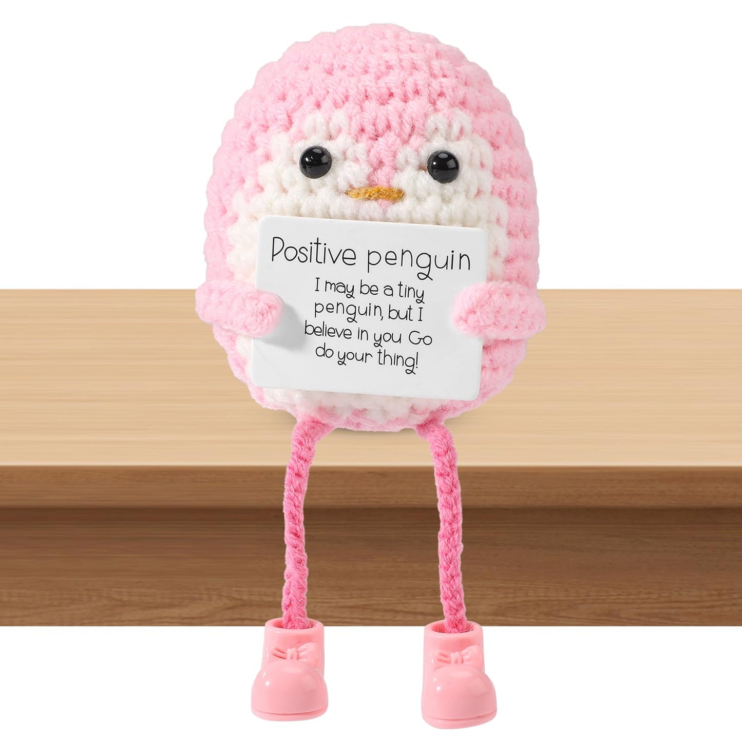 TOYMIS Positiver Pinguin, Gestricktes Pinguinspielzeug mit Langen Beinen und Ermutigungskarte Emotionales Ermutigungspinguin
