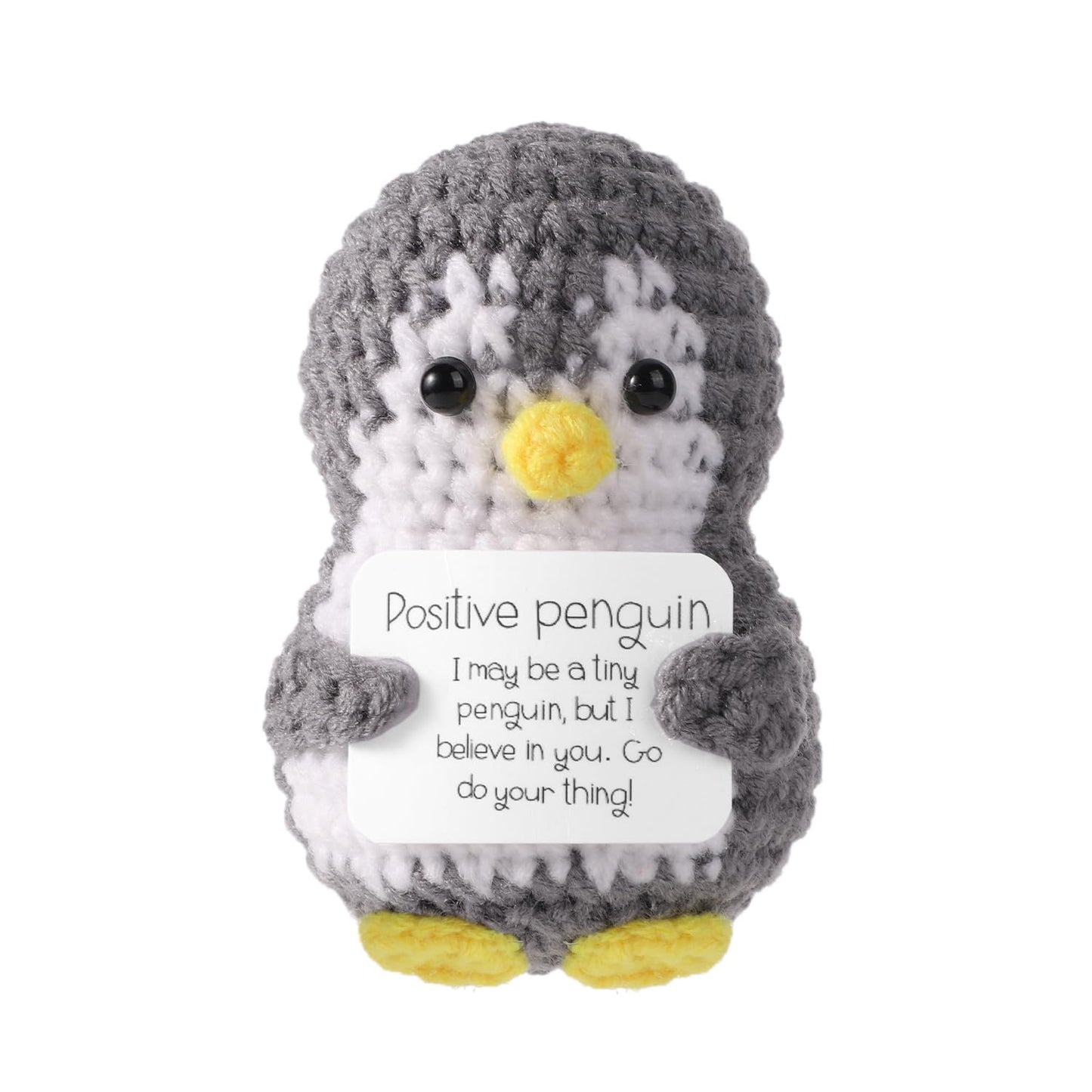 TOYMIS Lustiger Positiver Pinguin, 8cm Mini Süß Geschenke Taschen Dekorationen Puppe Gehäkelter Mit Karte Inspirierend