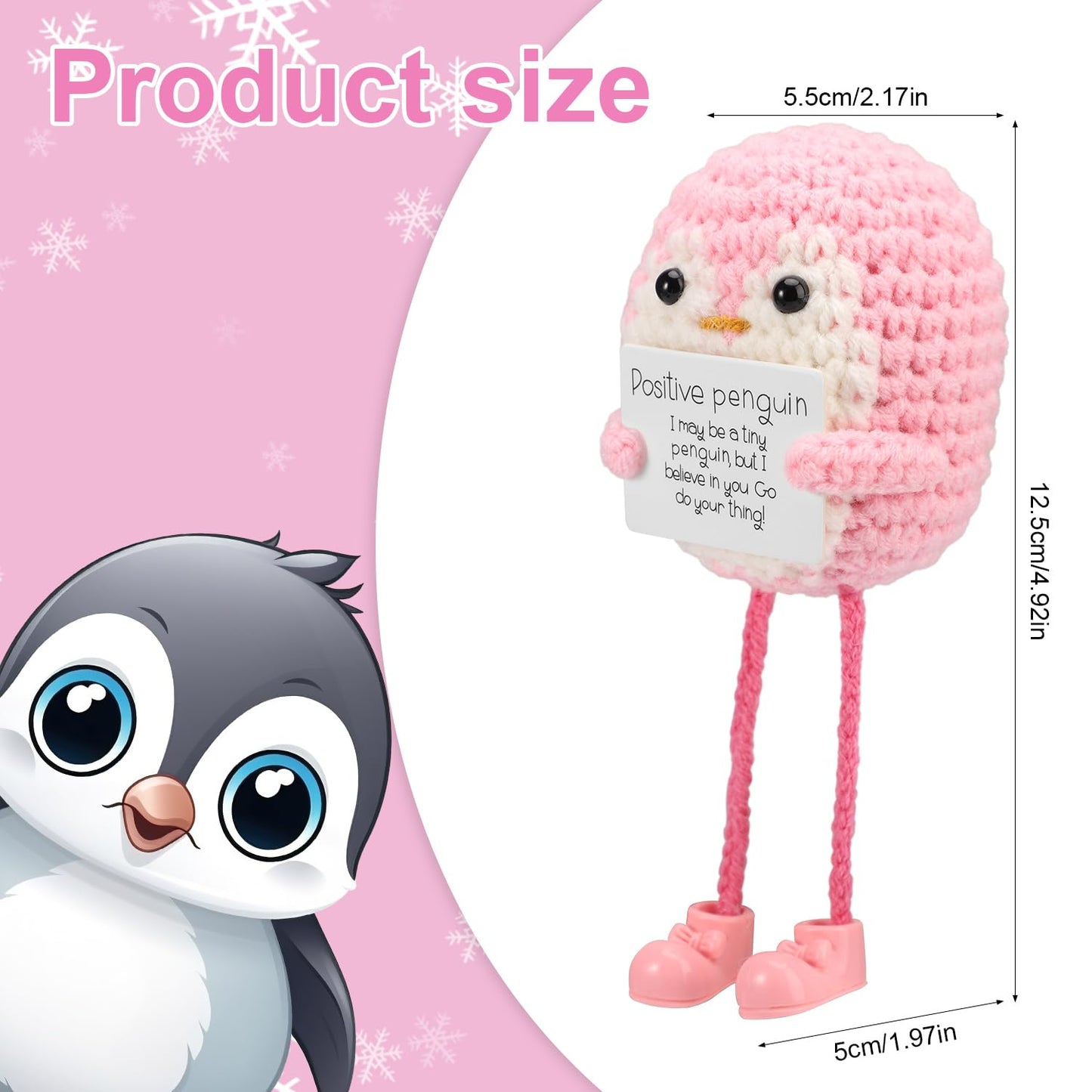 TOYMIS Positiver Pinguin, Gestricktes Pinguinspielzeug mit Langen Beinen und Ermutigungskarte Emotionales Ermutigungspinguin