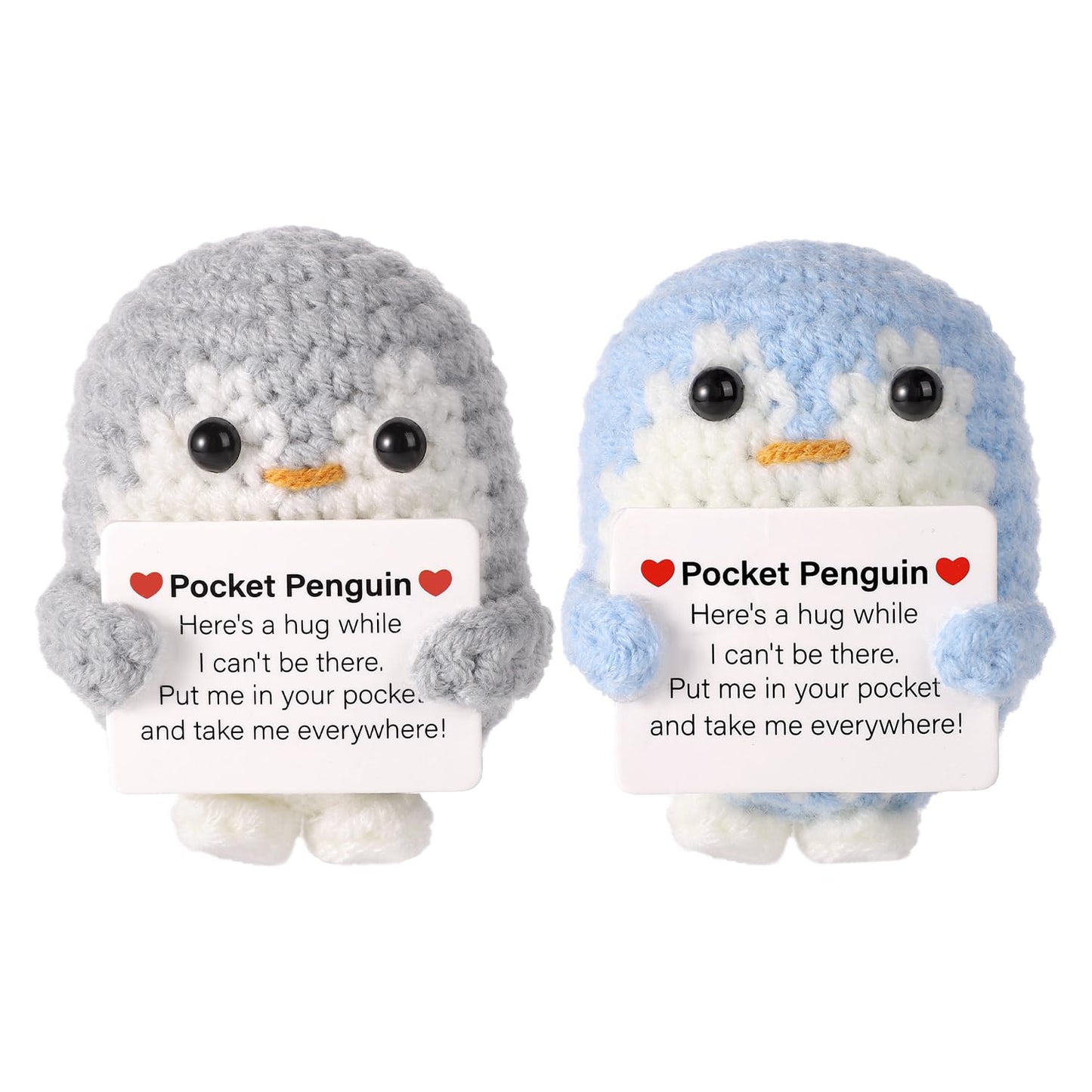 TOYMIS 2 Stück Taschen Pinguin, 6,5cm Lustiges Gestricktes Pinguin-Spielzeug mit Ermutigungskarte Süßer Positiver Pinguin Puppe
