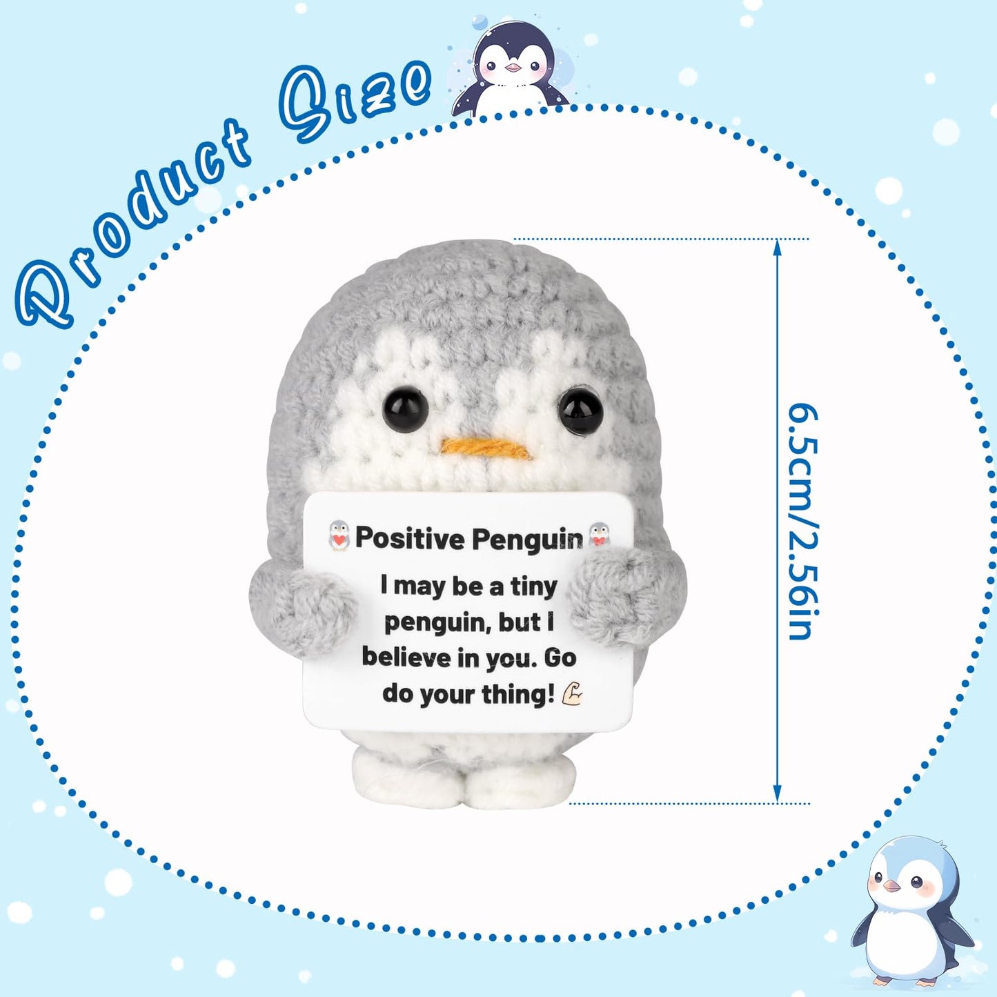 Positiver Pinguin, 6,5cm Lustiger Gehäkelter Pinguin mit Warmer Karte Mini Süß Pinguin-Umarmung