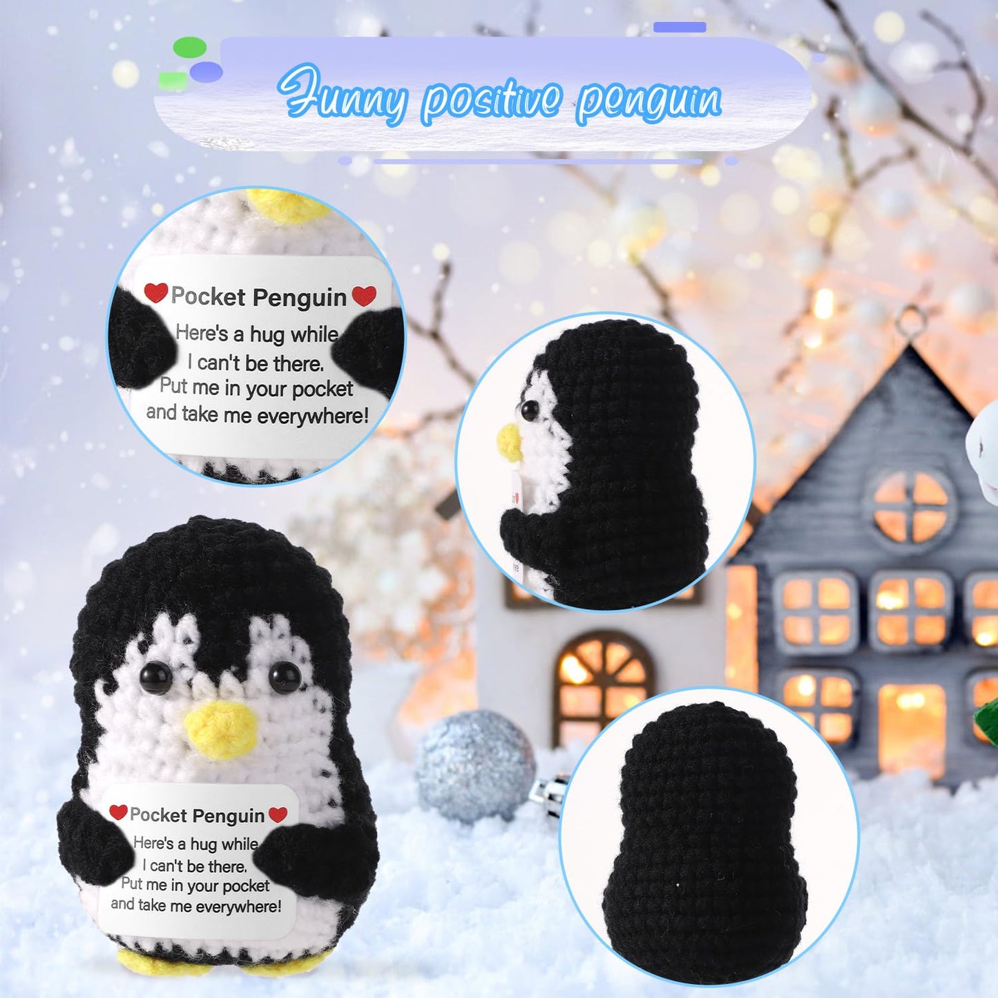 TOYMIS Positiver Pinguin, Taschen Pinguin Positive Häkeltiere Handgefertigt Pinguin zur Emotionalen Unterstützung Gestrickte Puppe