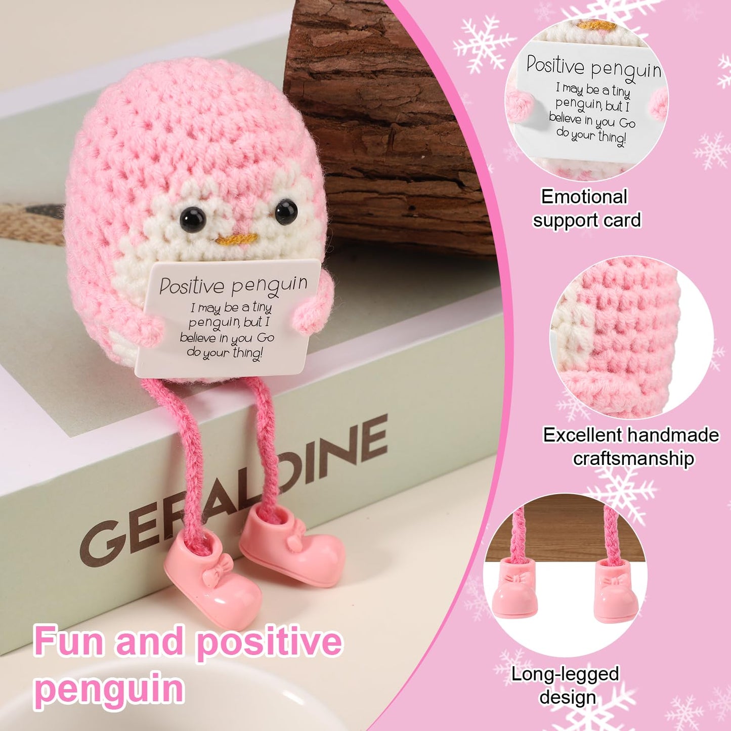 TOYMIS Positiver Pinguin, Gestricktes Pinguinspielzeug mit Langen Beinen und Ermutigungskarte Emotionales Ermutigungspinguin
