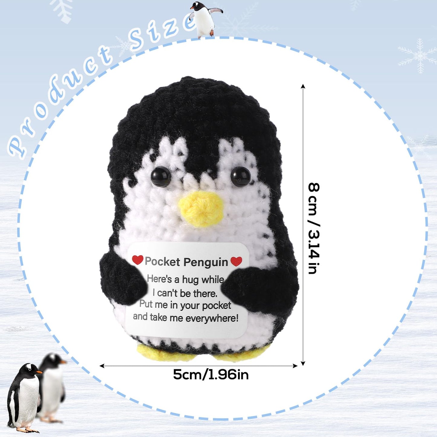 TOYMIS Positiver Pinguin, Taschen Pinguin Positive Häkeltiere Handgefertigt Pinguin zur Emotionalen Unterstützung Gestrickte Puppe