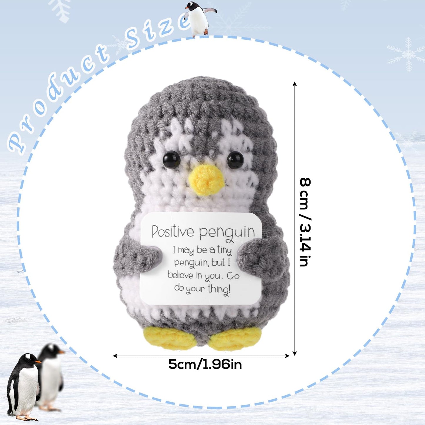TOYMIS Lustiger Positiver Pinguin, 8cm Mini Süß Geschenke Taschen Dekorationen Puppe Gehäkelter Mit Karte Inspirierend