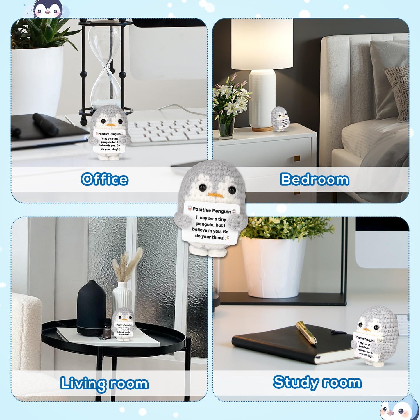 Positiver Pinguin, 6,5cm Lustiger Gehäkelter Pinguin mit Warmer Karte Mini Süß Pinguin-Umarmung