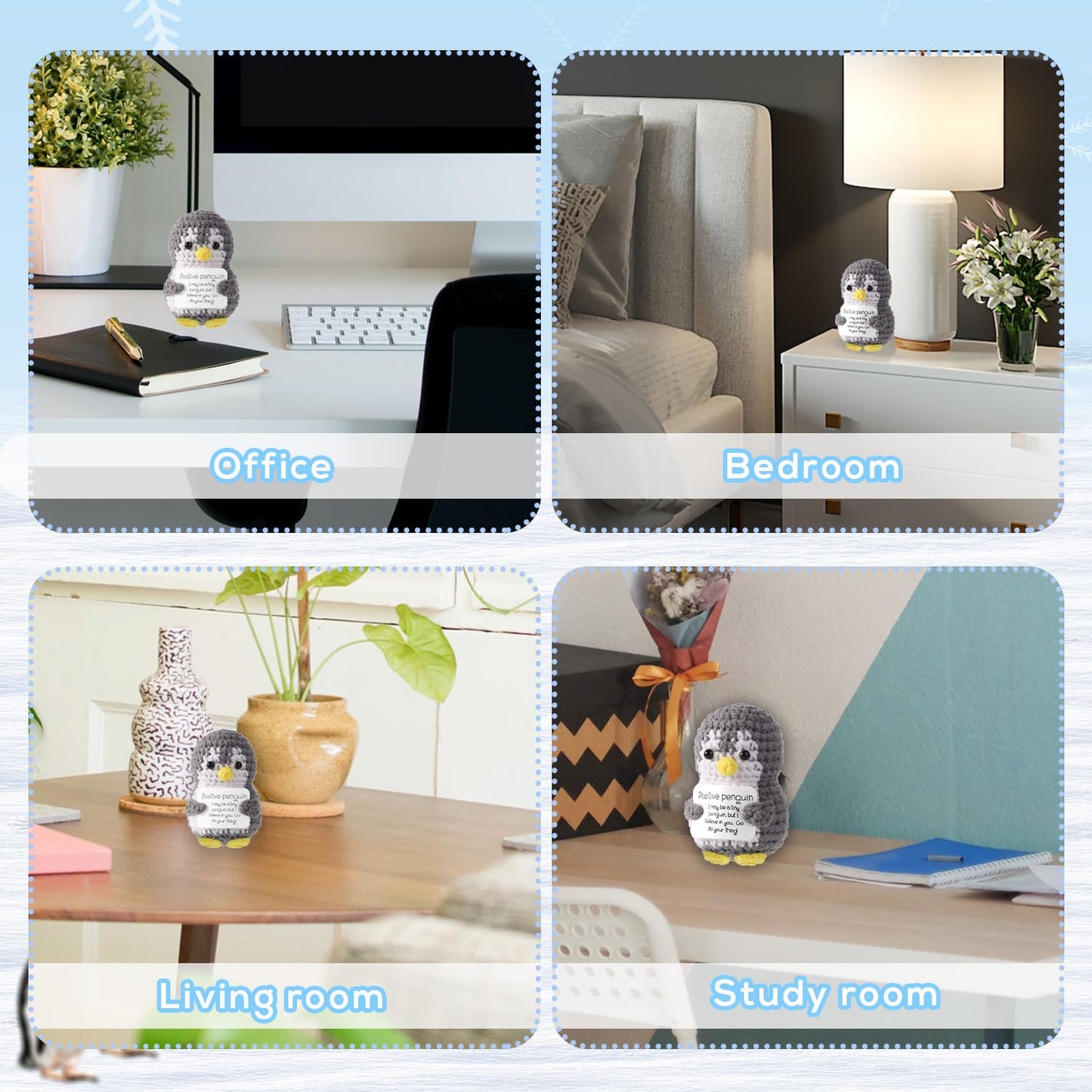 TOYMIS Lustiger Positiver Pinguin, 8cm Mini Süß Geschenke Taschen Dekorationen Puppe Gehäkelter Mit Karte Inspirierend