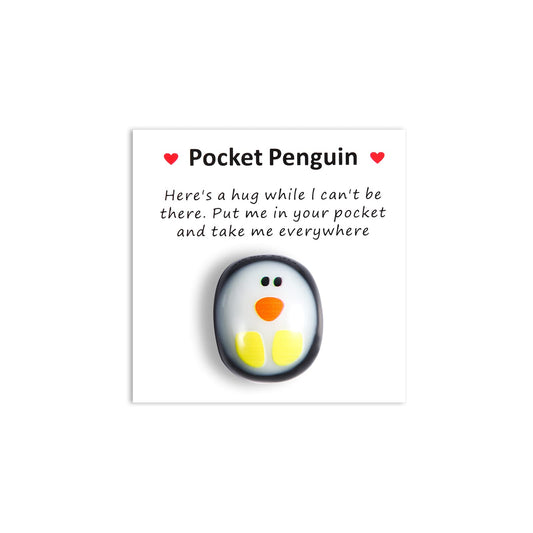 TOYMIS Pocket Penguin Hug, Niedlich Glas Eine Kleine Taschen Pinguin Umarmung mit Ermutigend Grußkarte Mini Pinguin Spielzeug