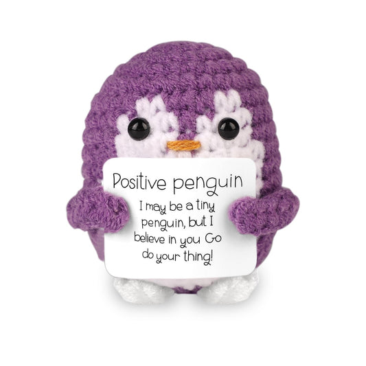 TOYMIS Positiver Pinguin, Mini Lustig Gestricktes Pinguinspielzeug Süß Kartoffelpuppe mit Ermutigungskarte Geschenk für Kinder