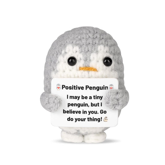 Positiver Pinguin, 6,5cm Lustiger Gehäkelter Pinguin mit Warmer Karte Mini Süß Pinguin-Umarmung