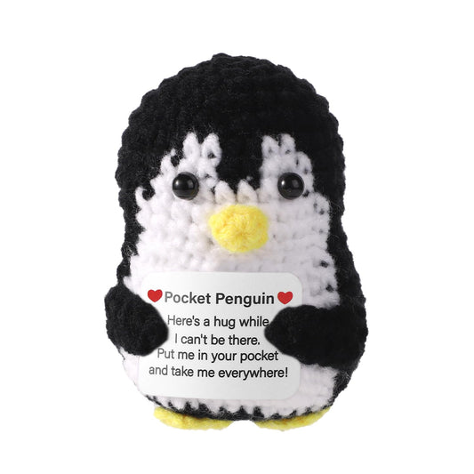 TOYMIS Positiver Pinguin, Taschen Pinguin Positive Häkeltiere Handgefertigt Pinguin zur Emotionalen Unterstützung Gestrickte Puppe