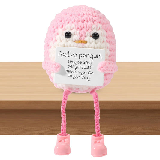 TOYMIS Positiver Pinguin, Gestricktes Pinguinspielzeug mit Langen Beinen und Ermutigungskarte Emotionales Ermutigungspinguin