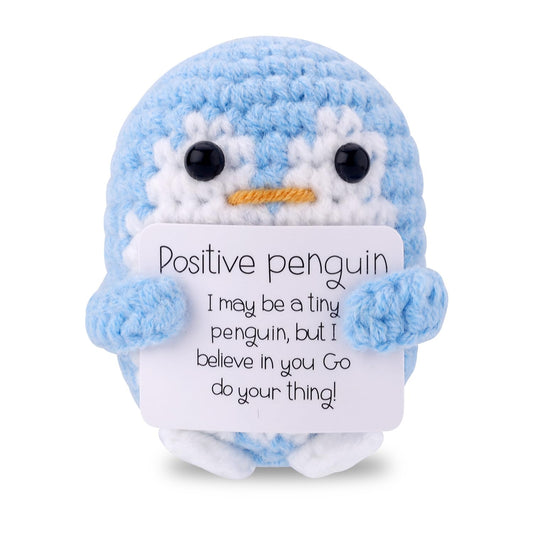 TOYMIS Positiver Gehäkelter Pinguin, Lustige Pinguinpuppe mit Positiver Karte Gestrickter Pinguin Unterstützendes Häkelspielzeug Geschenke