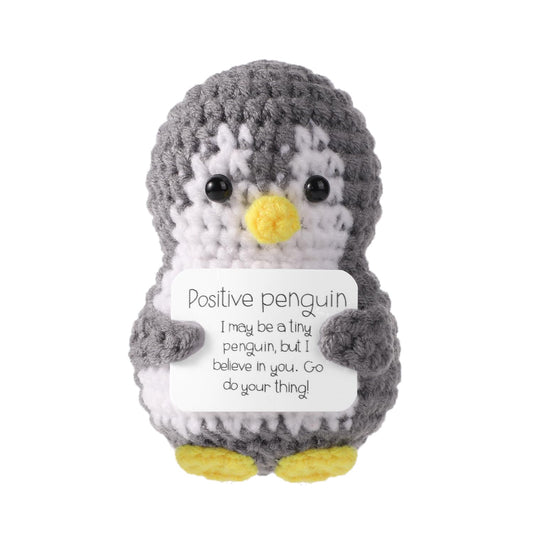 TOYMIS Lustiger Positiver Pinguin, 8cm Mini Süß Geschenke Taschen Dekorationen Puppe Gehäkelter Mit Karte Inspirierend