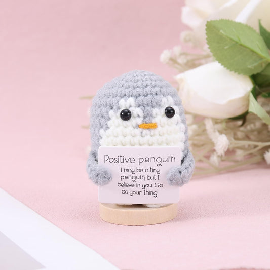 TOYMIS Lustiger Positiver Pinguin, 6cm Gehäkelte Pinguin Puppe mit Positiver Karte
