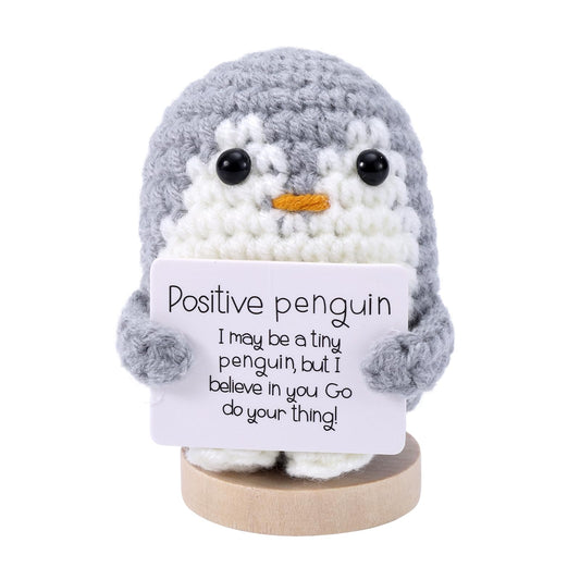 TOYMIS Lustiger Positiver Pinguin, 6cm Gehäkelte Pinguin Puppe mit Positiver Karte