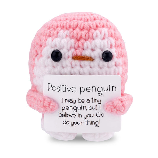 TOYMIS Positiver Gehäkelter Pinguin, Lustige Pinguinpuppe mit Positiver Karte Gestrickter Pinguin Unterstützendes Häkelspielzeug Geschenke
