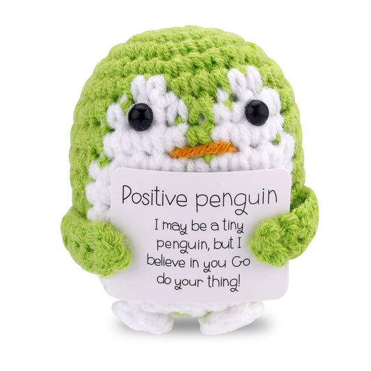 TOYMIS Positiver Gehäkelter Pinguin, Lustige Pinguinpuppe mit Positiver Karte Gestrickter Pinguin Unterstützendes Häkelspielzeug