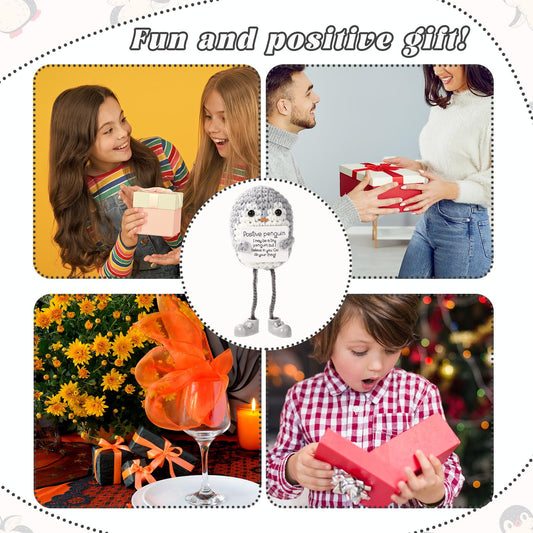 TOYMIS Positive Pinguinpuppe, Lustig Gestricktes Pinguinspielzeug mit Langen Beinen und Ermutigungskarte Emotional Gehäkeltes